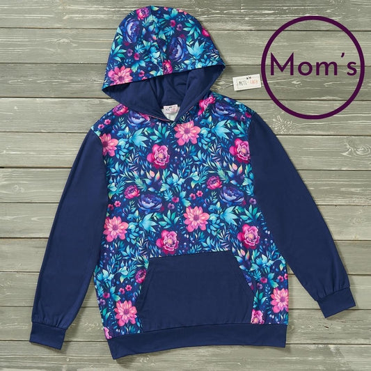 Navy Blooms Adult Pullover