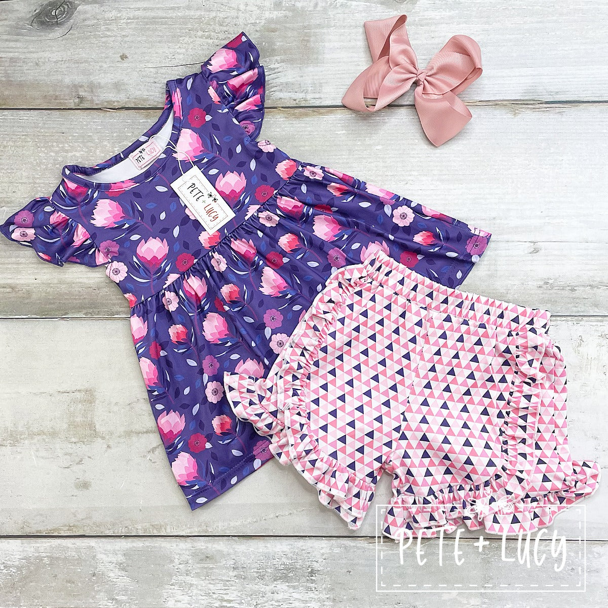 Purple Protea Two Piece Shorts Set