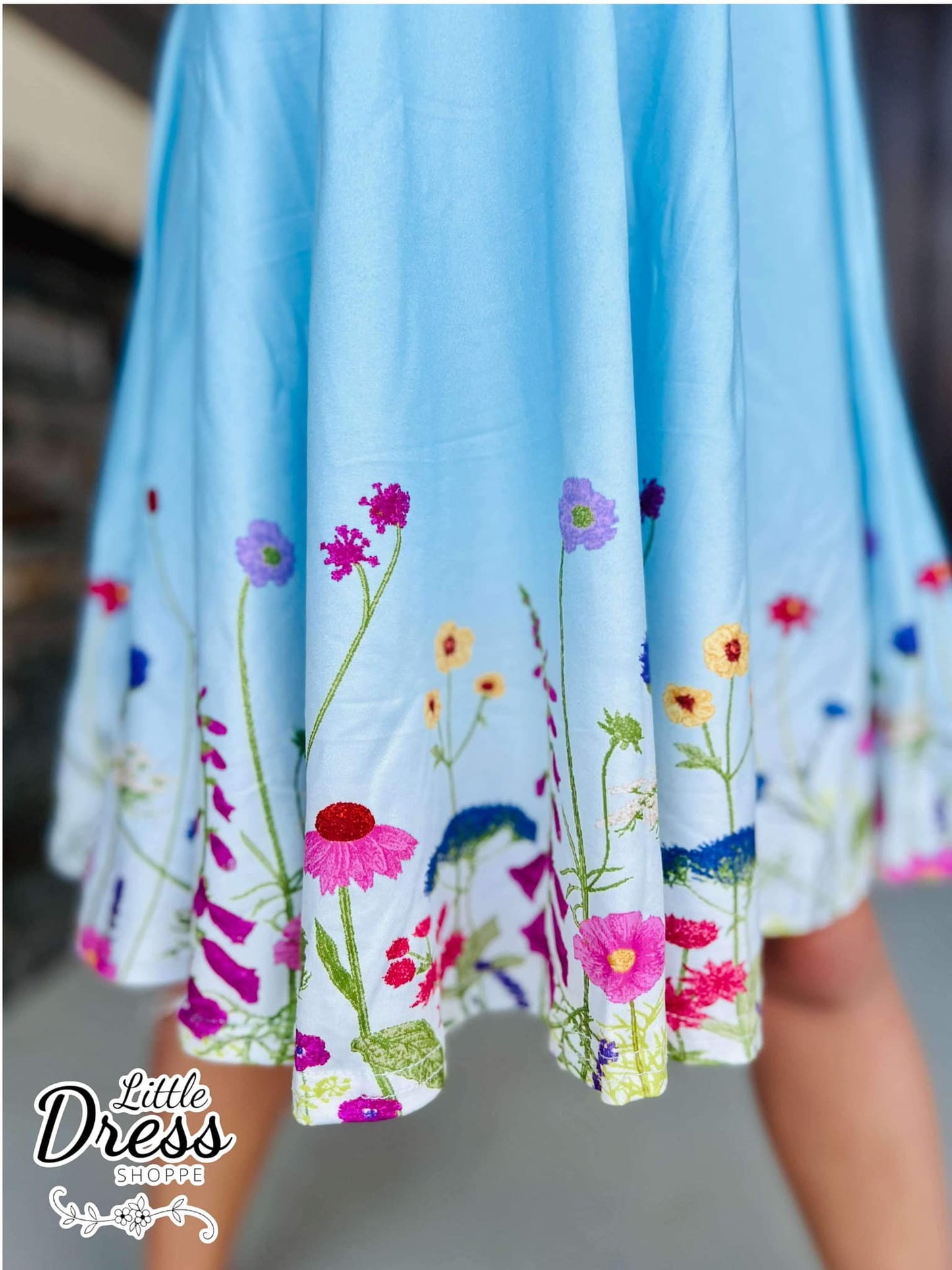 Blue Ombre Wildflower Short Sleeve Twirl Dress