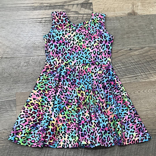 Neon Rainbow Leopard Twirly Tank Dress