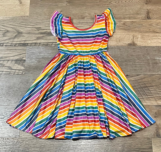 Rainbow Sparkle Ruffle Sleeve Dress