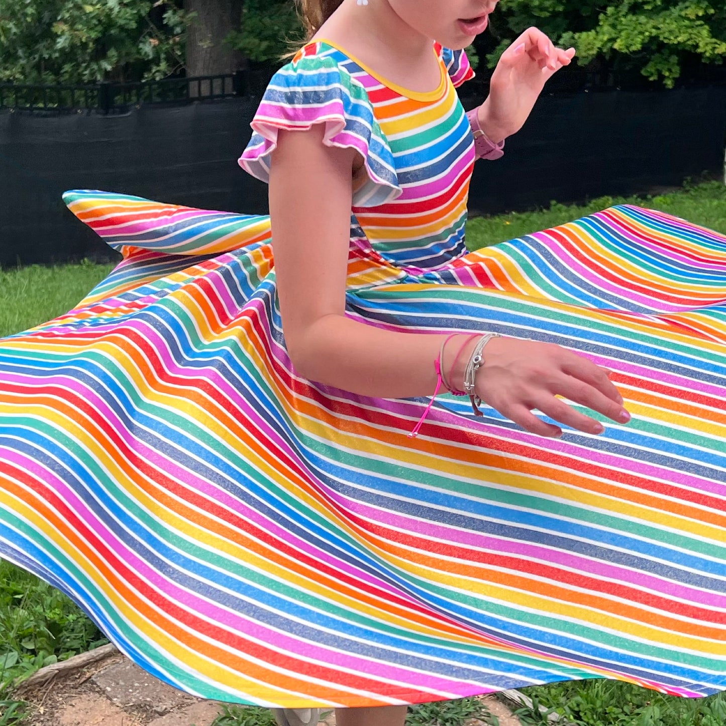 Rainbow Sparkle Ruffle Sleeve Dress