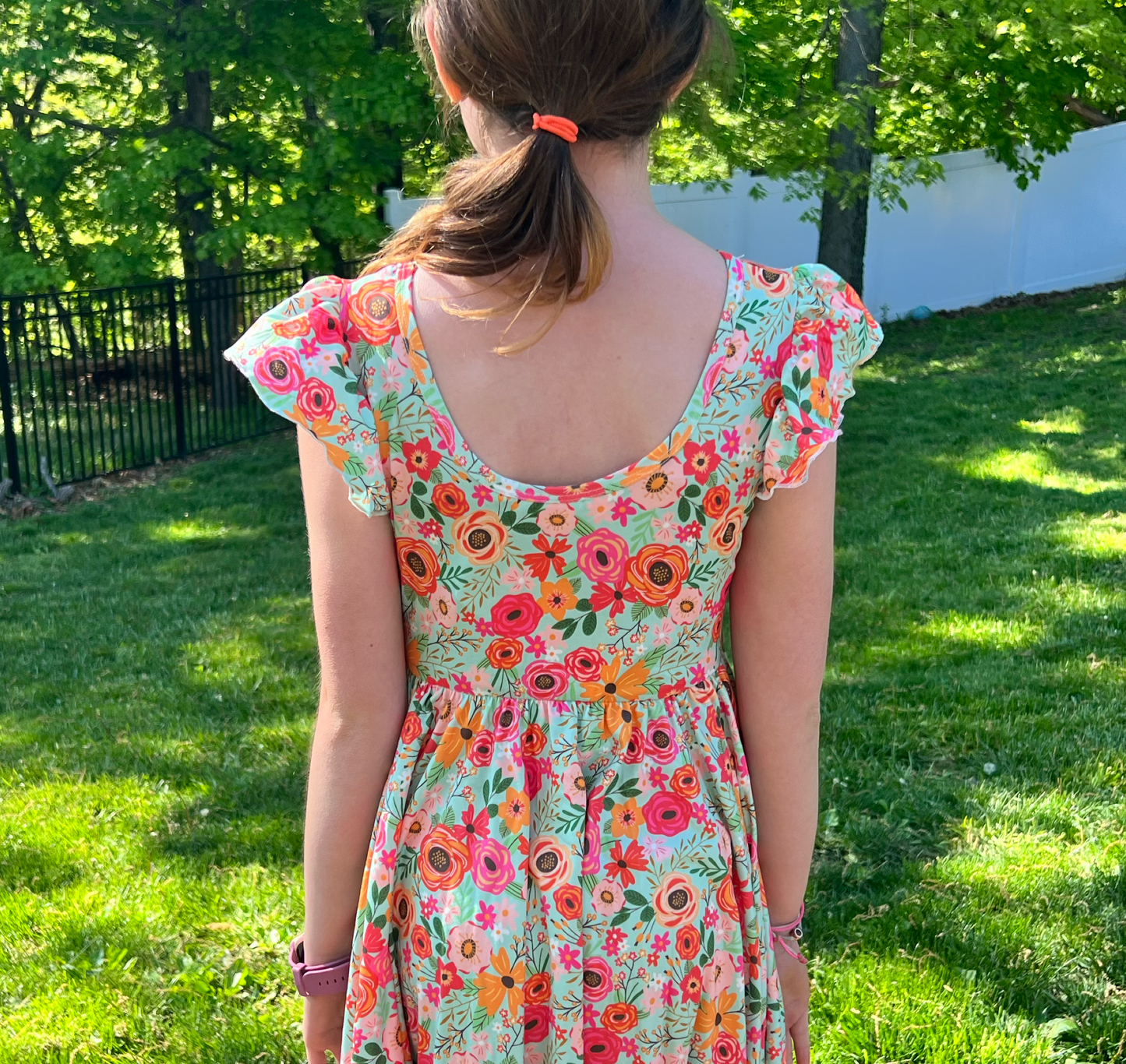 Full Bloom Floral Garden Ruffle Sleeve Dress