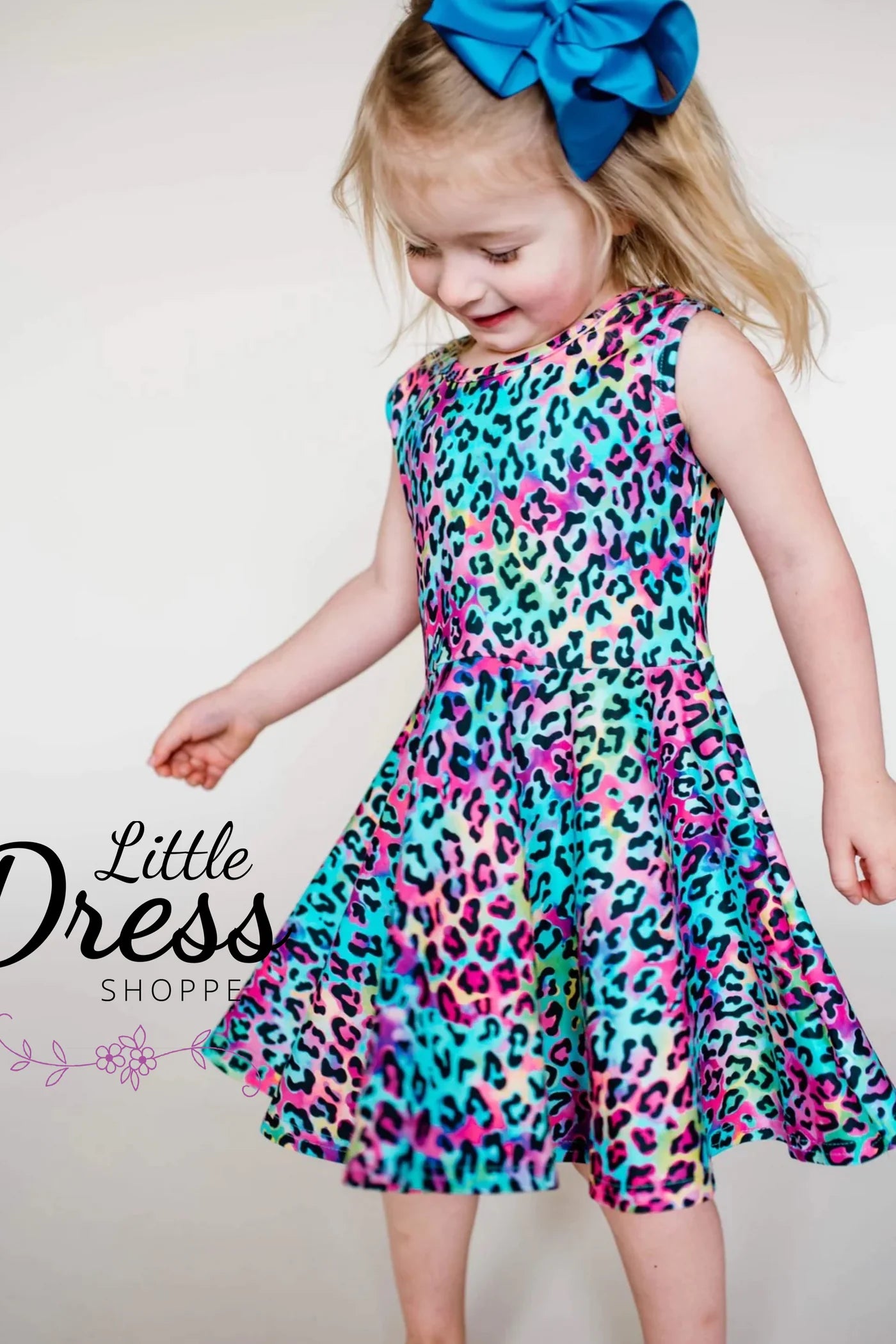 Neon Rainbow Leopard Twirly Tank Dress