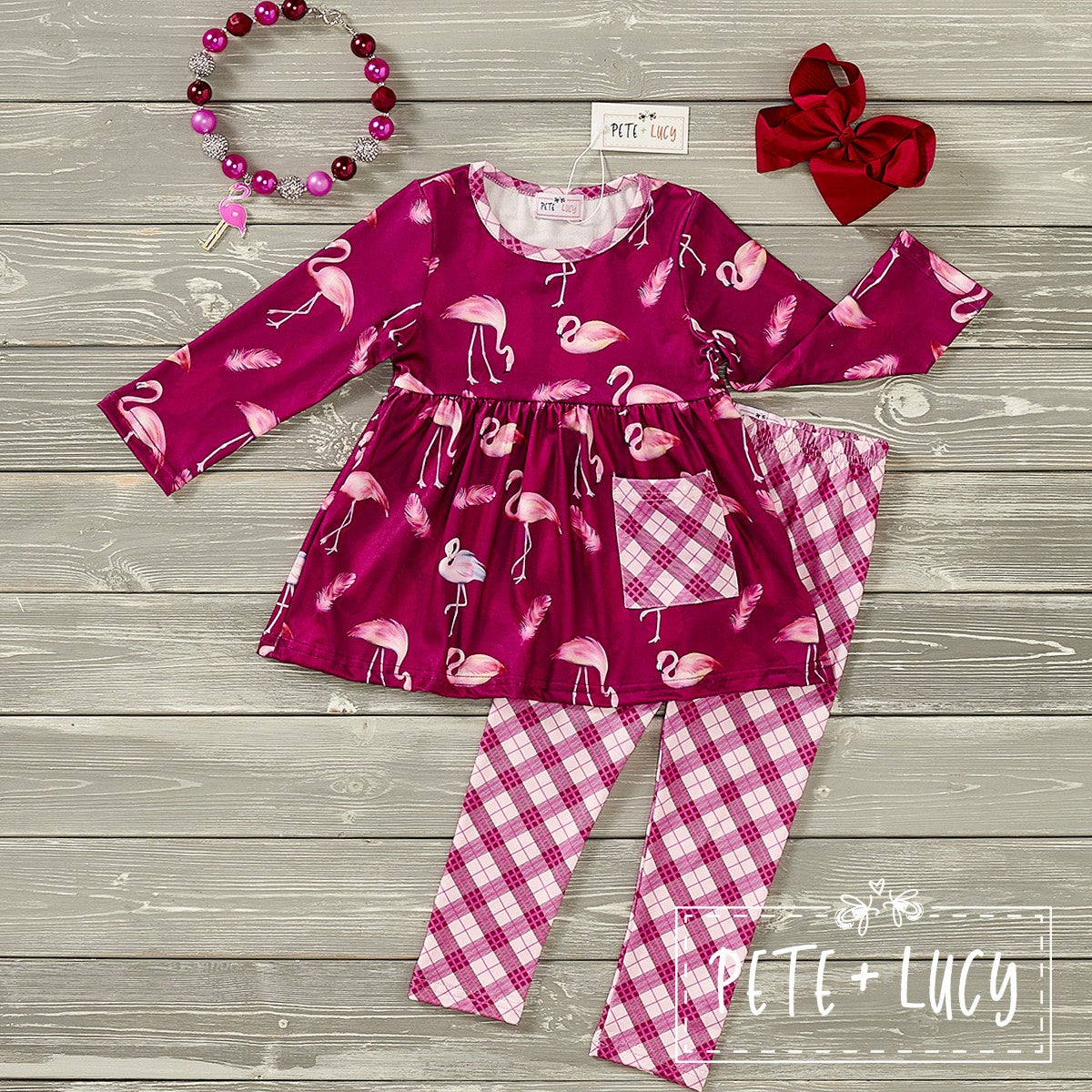 Plaid Flamingos Two Piece Set